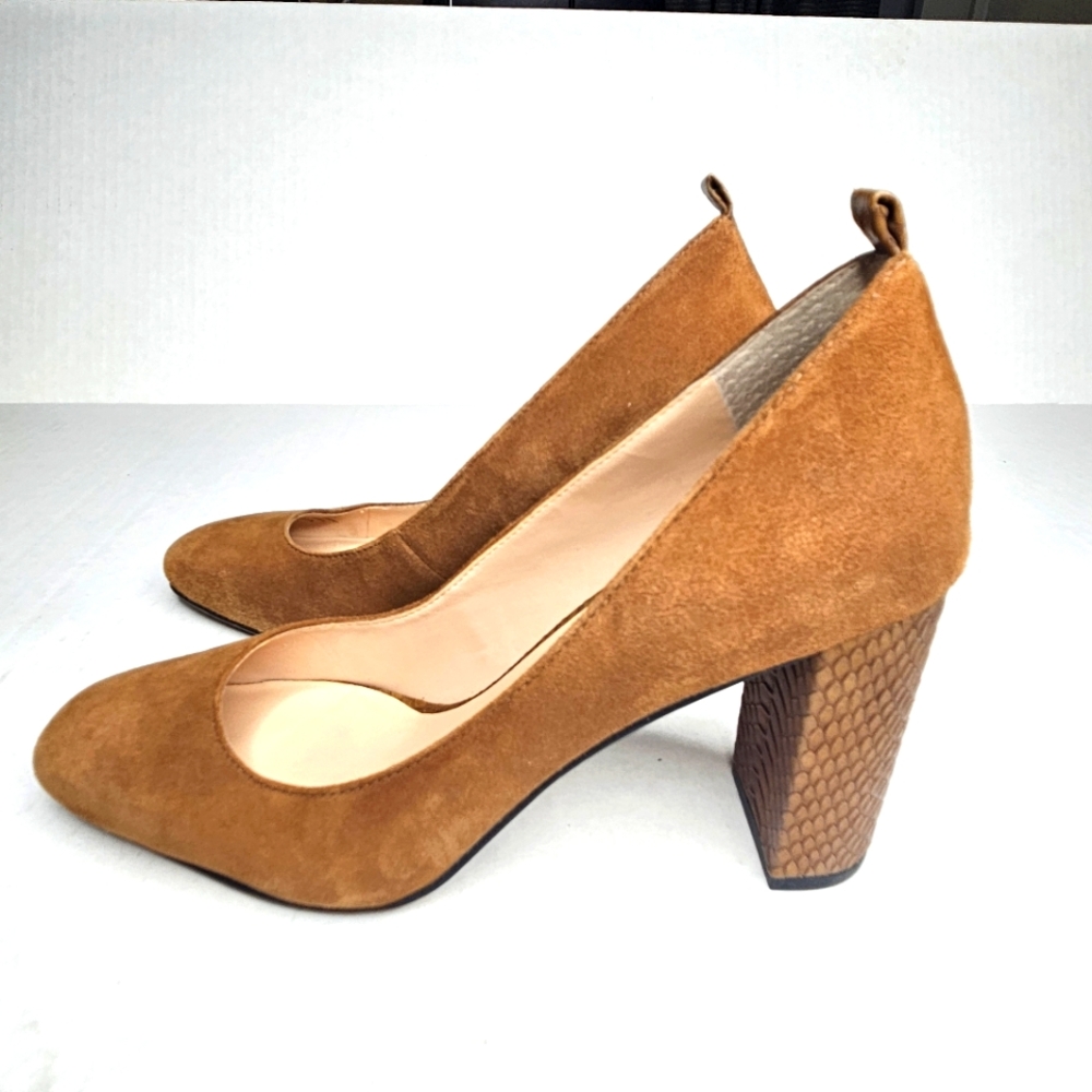FRANCO SARTO brown leather suede faux snakeskin heeled shoes womens sz 7.5
